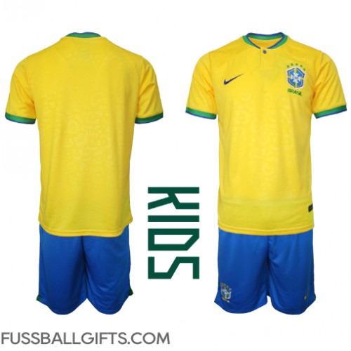 Brasilien Fußballbekleidung Heimtrikot Kinder WM 2022 Kurzarm (+ kurze hosen)